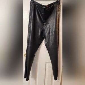 Zara Jet Black High Waisted Faux Leather Look Trousers
